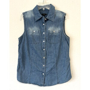 Talbots Sleeveless Button Front Denim Jean Shirt Top Blouse Size Petite 8 8P